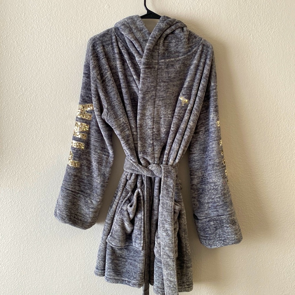 PINK gray and sequenced fleece robe